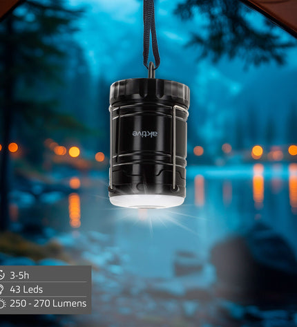 Set of six Aktive plastic camping flashlights for outdoor garden decor, shown in outdoor setting with greenery.