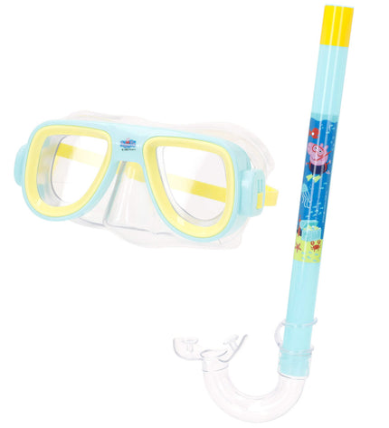 Set of 12 Peppa Pig children's snorkel masks and snorkels for watersports, featuring colorful designs for outdoor swimming activities.