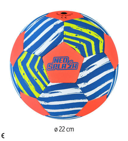Set of 24 Aktive Strandvoetbal Aktive Neo Splash beach soccer balls on grass, showing colorful exterior and branding.