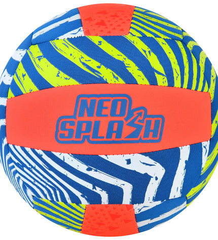 Set of 24 Aktive Neo Splash volleyballs in yellow, blue, and orange with neoprene covers, designed for outdoor sports and volleyball games.