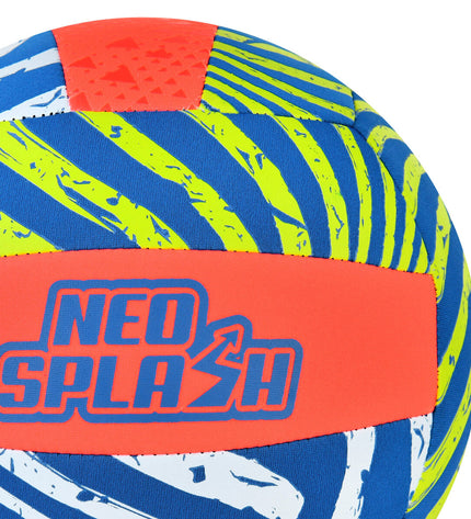 Set of 24 Aktive Neo Splash volleyballs in yellow, blue, and orange with neoprene covers for outdoor play and training.