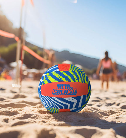 Set of 24 Aktive Neo Splash volleyballs in yellow, blue, and orange neoprene for outdoor sports and beach volleyball.