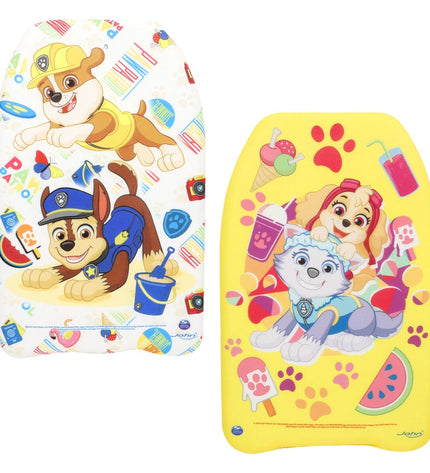 Colorful Paw Patrol bodyboard, 43.5 x 4 x 28.5 cm, designed for water sports and outdoor fun, featuring animated character graphics.