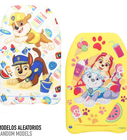 Colorful Paw Patrol bodyboard measuring 43.5 x 28.5 cm, designed for watersport fun, by The Paw Patrol brand.