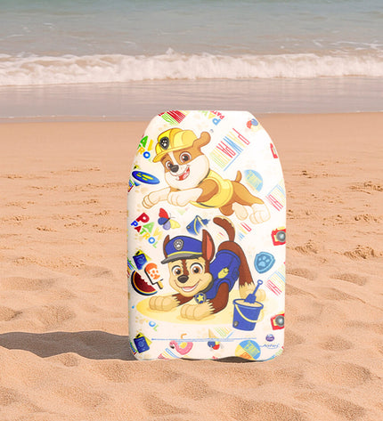 Colorful Paw Patrol bodyboard measuring 43.5 x 4 x 28.5 cm, designed for watersports and outdoor fun.