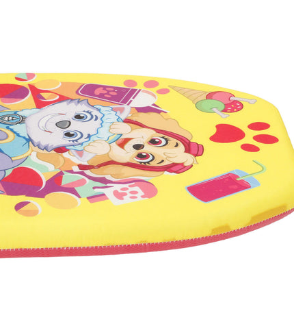 Colorful Paw Patrol bodyboard measuring 43.5 x 4 x 28.5 cm, designed for watersport fun and outdoor activities.