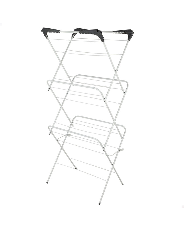 Pair of Max Home metal clothes drying racks, 62x140x45 cm, for household storage and organization in the laundry or kitchen area.