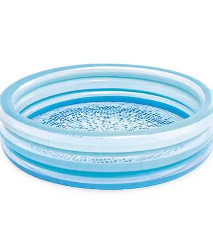 Six Intex inflatable children's swimming pools, 147x147x33 cm, suitable for outdoor play and water fun.