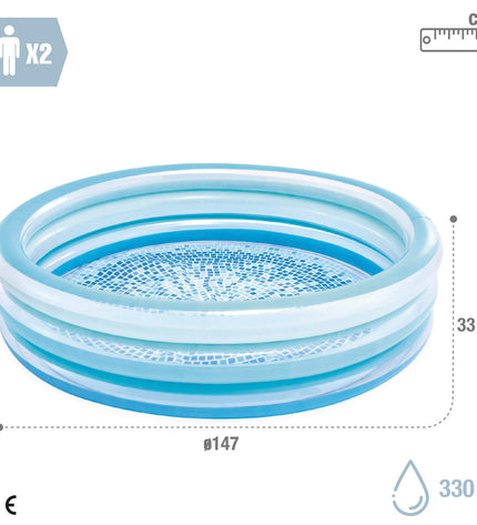 Six Intex inflatable children's pools measuring 147 x 33 x 147 cm, suitable for outdoor play and water fun.