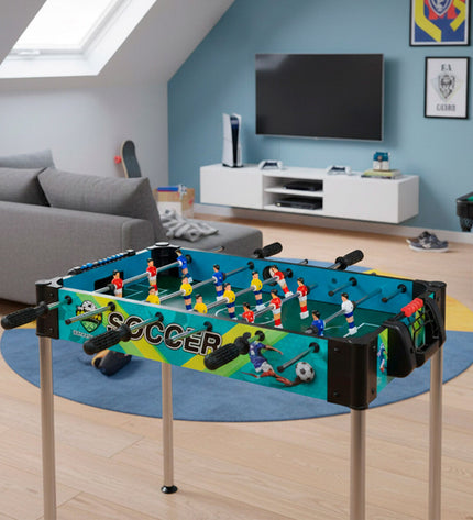 Colorbaby table football toy set with two colorful mini football game pieces for kids' play and entertainment.