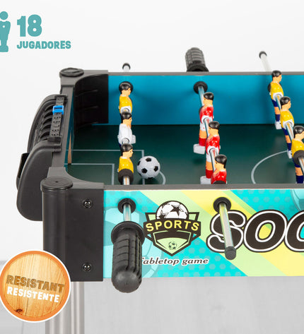 Two Colorbaby table football toys, colorful miniature soccer game pieces for children’s play and fun.