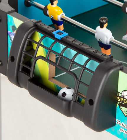 Two Colorbaby foosball game sets with colorful players and rods, designed for children's tabletop football fun.