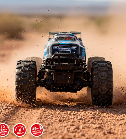 Two Speed & Go remote-controlled toy cars with motor speed controls, black and red, designed for play and racing.