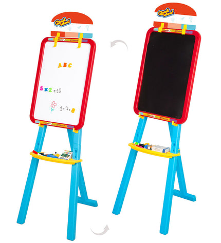 Two double-sided Colorbaby chalkboards, 36x115x42 cm, for creative play and educational activities in a playful setting.