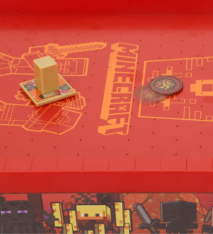 Minecraft hockeytable set with two small game tables, measuring 44x8x22.5 cm, designed for fun and play.
