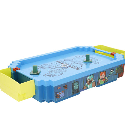 Minecraft hockeytable set with two mini game tables featuring Minecraft-themed designs, measuring 44x8x22.5 cm, suitable for kids.