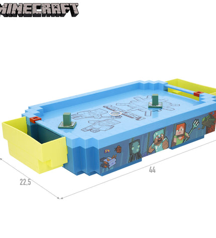 Minecraft hockey table set with two small game boards, featuring colorful Minecraft-themed artwork and compact size for fun play.