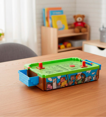 Minecraft hockey table game set with two mini hockey tables, measuring 36x8x19 cm, designed for fun and play.