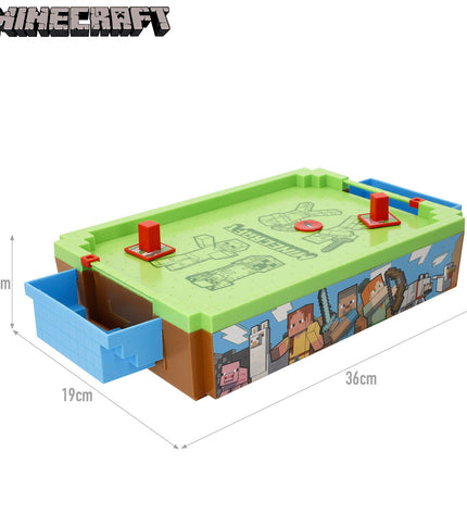 Minecraft hockey table set with two miniature game boards, measuring 36x8x19 cm, for playful tabletop fun.