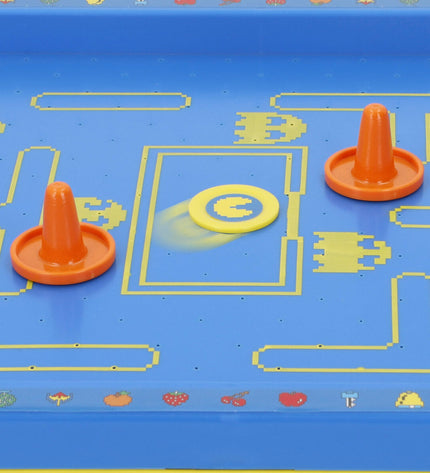 Two Pac-Man hockey tables measuring 42 x 7.5 x 23 cm, toy game set with colorful Pac-Man themed design and accessories.