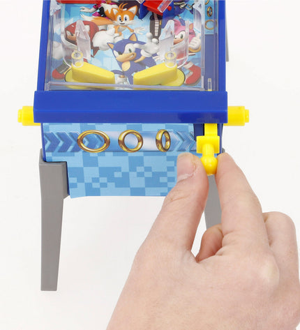 Set of four Sonic-themed pinball toys from Sonic, featuring colorful designs and classic arcade game elements.
