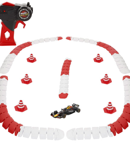 Four Red Bull remote-controlled police cars, toy vehicles for kids, featuring bright colors and detailed police vehicle design.