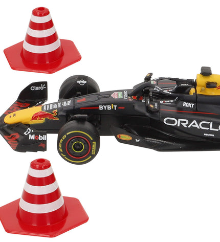Four Red Bull remote-controlled police cars toy vehicles for kids, featuring vibrant red and police design details.