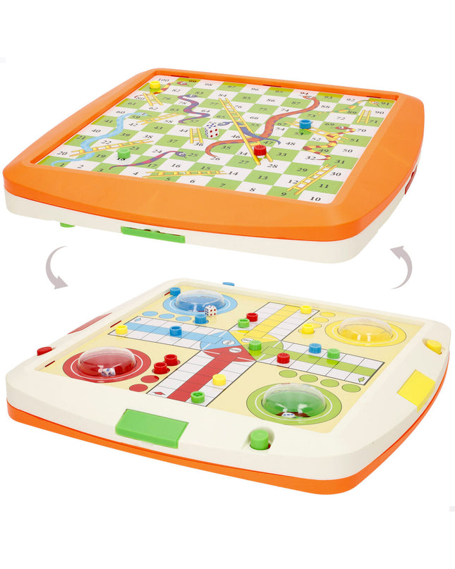 Colorbaby automatic Mens-Erger-Je-Niet game set with four colorful plastic pieces for family fun and classic gameplay.