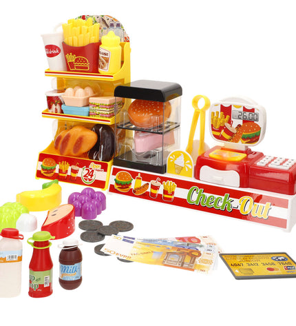Colorbaby speelgoed supermarkt set with two colorful toy grocery stores, perfect for imaginative play and role-playing games.