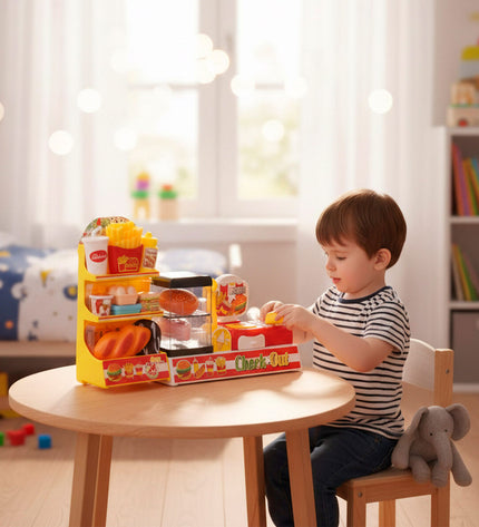 Colorbaby play supermarket set with two colorful toy grocery stores, perfect for imaginative pretend shopping and role-playing.