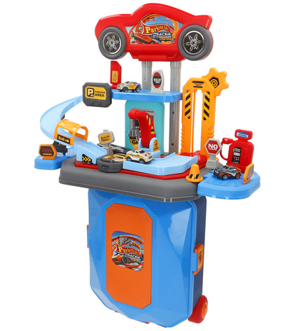 Speed & Go portable garage toy set with two 47x66x24 cm garages, suitable for play with dolls and action figures.