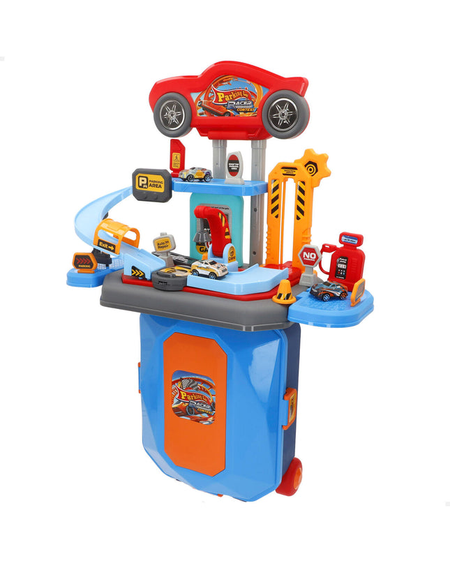 Speed & Go portable garage toy set with two 47x66x24 cm garages, suitable for play with dolls and action figures.