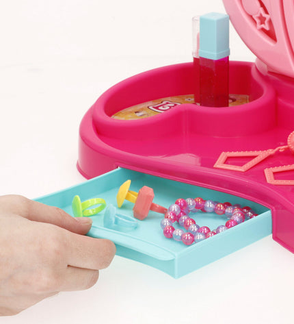 Colorbaby toy vanity table set with four miniature play tables, featuring colorful designs for imaginative children's role-play.