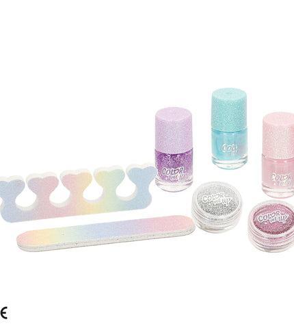 Colorbaby children's makeup set with six colorful pretend makeup items in a compact toy case, ideal for kids' imitative play.