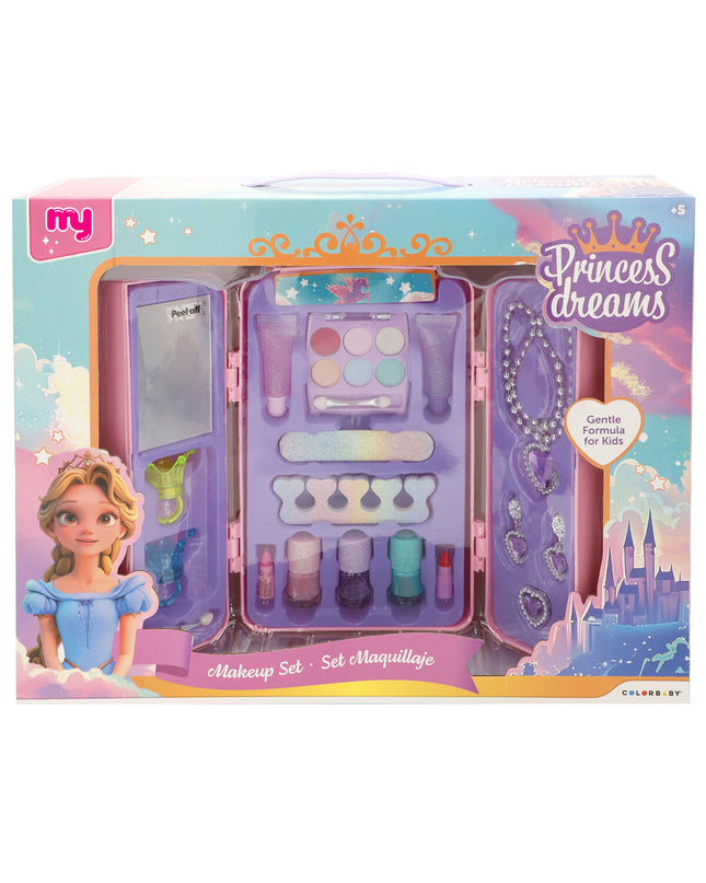 Colorbaby Kinder make-up set with four colorful pretend makeup items in a compact case, designed for children's imiteerspelletjes.