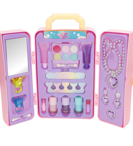 Colorbaby Kinder make-up set with four toy cosmetic pieces, colorful pretend makeup accessories in a 16x24x8 cm package.
