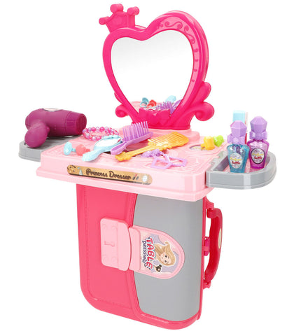 Colorbaby toy dressing table set with mirror, stool, and accessories for imaginative play, measuring 41x51x20 cm.