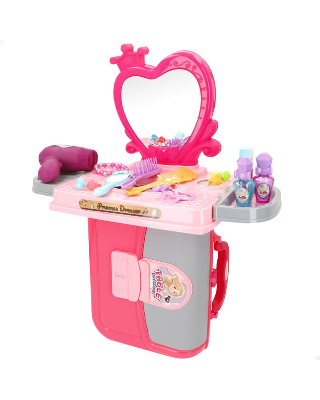 Colorbaby toy dressing table set with mirror, stool, and accessories for imaginative play, measuring 41x51x20 cm.