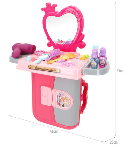 Colorbaby toy dressing table set with six pieces, includes mirror, drawers, and accessories for pretend play and imaginative fun.