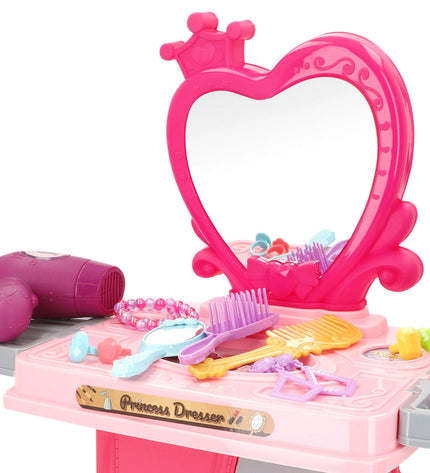 Colorbaby toy dressing table set with mirror, hairbrush, and accessories for pretend play, measuring 41x51x20 cm.