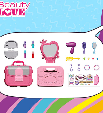 Colorbaby toy dressing table set with 6 pieces, featuring a pink and purple mini vanity for imaginative play.