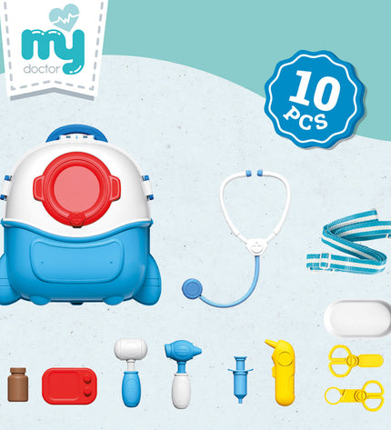 Colorbaby toy doctor bag with accessories, including toy medical tools and stethoscope, for imaginative play and role-playing.
