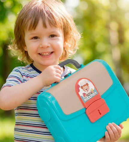 Six Colorbaby toy kitchen sets in vibrant colors, measuring 40 x 40 x 23 cm, designed for imaginative play.