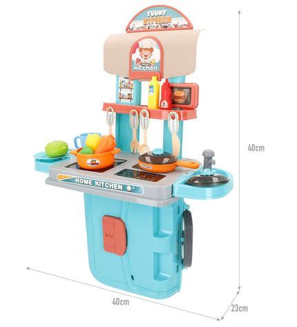 Six Colorbaby toy kitchens set, each 40x40x23 cm, featuring colorful plastic play kitchens for imaginative role-playing.