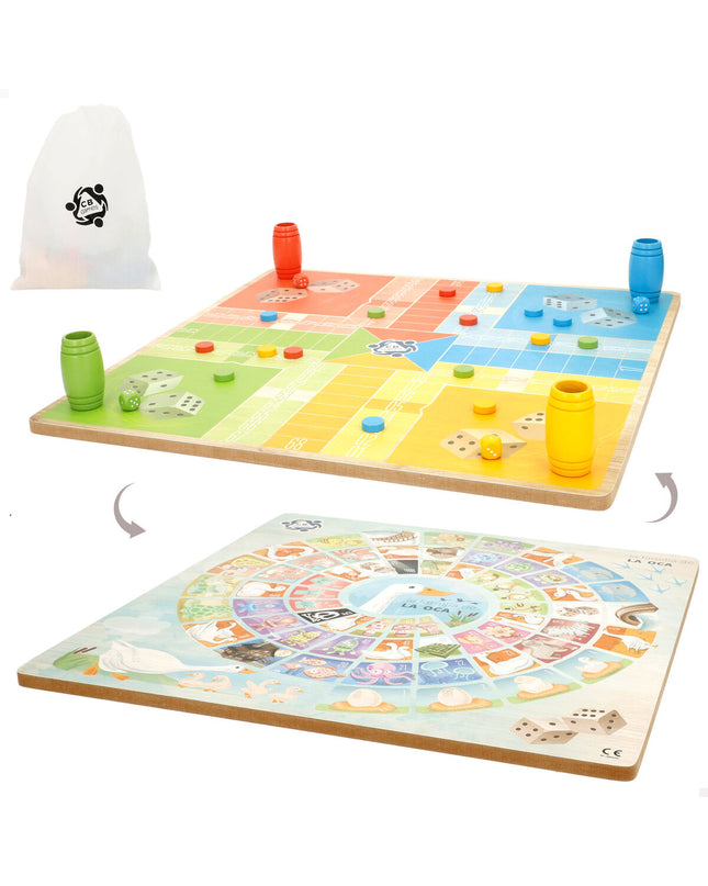 Colorbaby Parchis en Oca game board with 26 colorful pieces, 40x40 cm, for kids' board games and family fun.