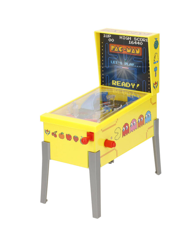 Set of four Pac-Man pinball toys featuring classic Pac-Man characters and vibrant colors, suitable for gaming and play.