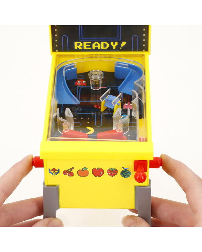 Set of four Pac-Man pinball toys, colorful arcade-themed gaming accessories from the Pac-Man brand, featuring classic characters.