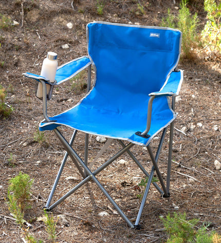 Set of four blue Aktive folding camping chairs, lightweight and portable, measuring 45x80x45 cm for outdoor activities.