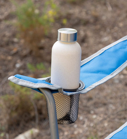 Set of four Aktive blue folding camping chairs, lightweight and portable for outdoor activities, 45x80x45 cm.