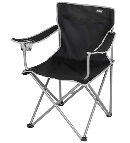 Set of four black foldable Aktive outdoor chairs, 45x80x45 cm, suitable for camping, hiking, and outdoor activities.